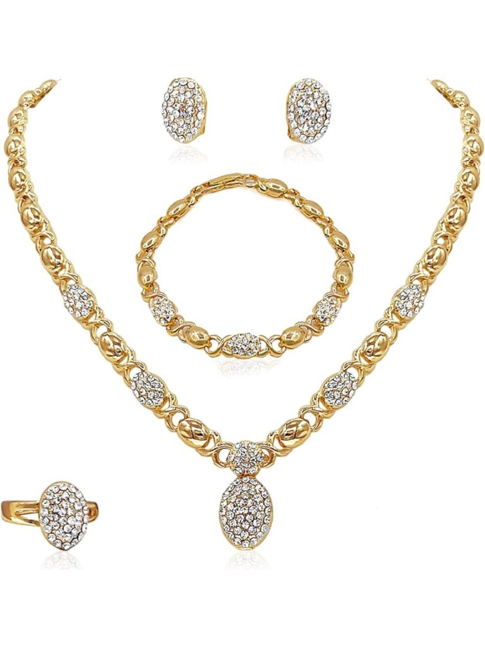 Elegant 18K Gold/Silver Jewelry Set for Women - Wedding Necklace, Bracelets